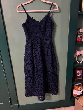 Endless Rose Navy Lace Spaghetti-Strap Midi Dress